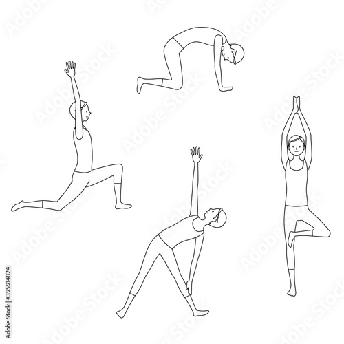 Illustration set of a man exercising (Yoga, Stretching, Pilates)