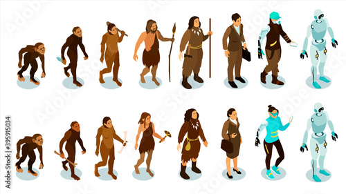 Human Evolution Isometric Icons