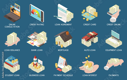 Bank Loan Credit Isometric Icons