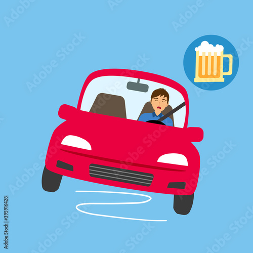 Drunk driver and accident concept vector illustration. Drink don’t drive campaign.