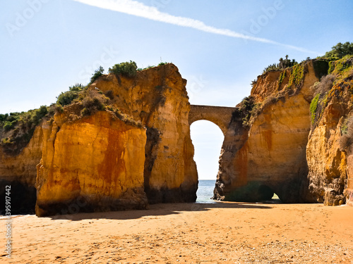 Roman bridge in Praia dos Estudiantes in Lagos in the Portuguese Algarve