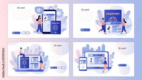 Smart ID card. Digital passport and Driver license. Electronic identity card. Screen template for mobile smart phone, landing page, template, ui, web, mobile app, poster, banner, flyer. Vector 