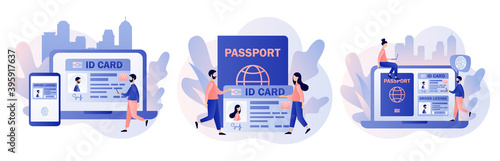 Smart ID card. Digital passport and Driver license. Electronic identity card. Biometric documents. Modern flat cartoon style. Vector illustration on white background