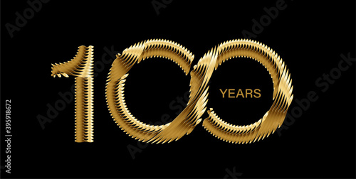 Gold Text 100th Years Anniversary Celebration Vector Design.