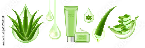 Aloe Vera collagen and Serum for skin Care Cosmetic vector illustration.