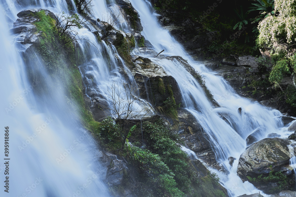 Closeup of wachirathan waterfall, Inthanon National Park, Thailand.