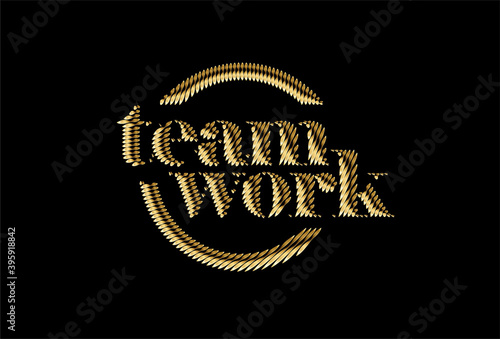Gold Team Work Calligraphic line art Text poster vector illustration Design.