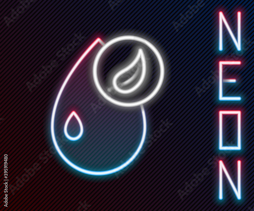 Glowing neon line Bio fuel icon isolated on black background. Eco bio. Green environment and recycle. Colorful outline concept. Vector Illustration.