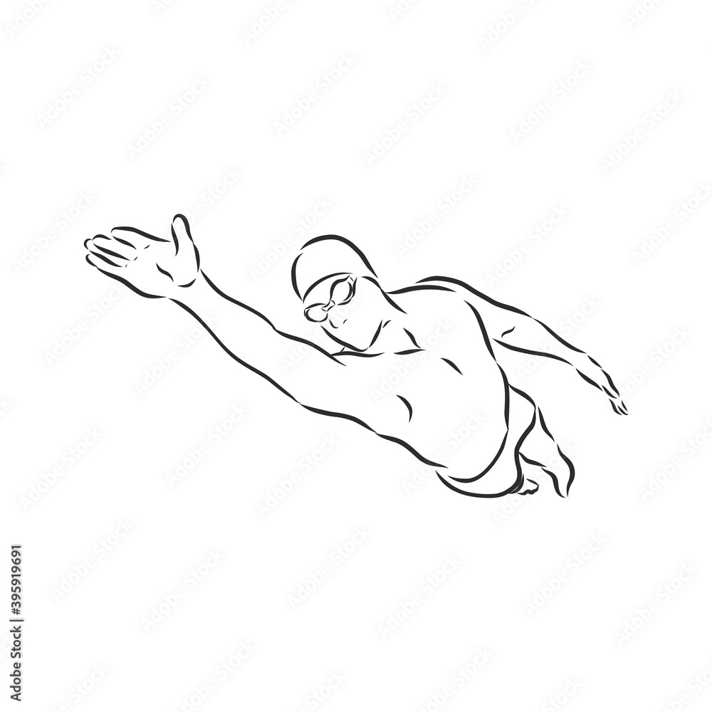 illustration of a swimmer , black and white drawing, white background. swimmer vector sketch illustration illustration of a swimmer , black and white drawing, white background. swimmer vector sketch illustration