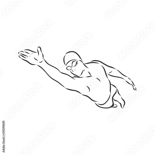 illustration of a swimmer , black and white drawing, white background. swimmer vector sketch illustration