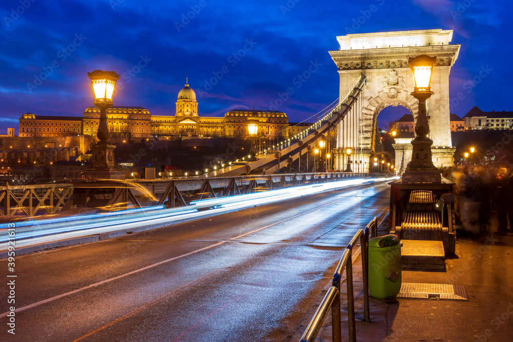 Budapest Hungary and the Dabune River in blue hour