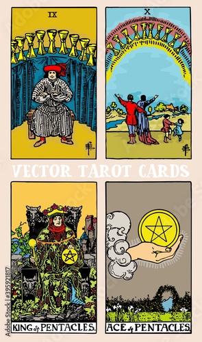 Tarot cards deck colorful vector illustration with magic and mystic graphic details 