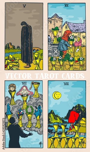 Tarot cards deck colorful vector illustration with magic and mystic graphic details 