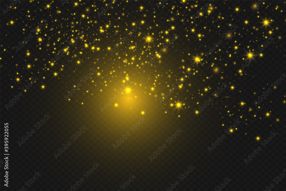 Sparkling magic dust. On a textural black background. Celebration abstract background from small sparkling dust particles and stars. Magic effect Festive vector illustration. Sparkling magic dust. On a textural black background. Celebration abstract background from small sparkling dust particles and stars. Magic effect Festive vector illustration.