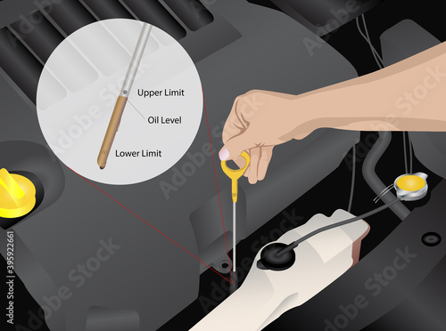 Vector Illustration of Engine Oil Level checking on a Car's Engine