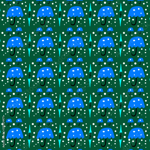 seamless pattern with umbrella and rain photo