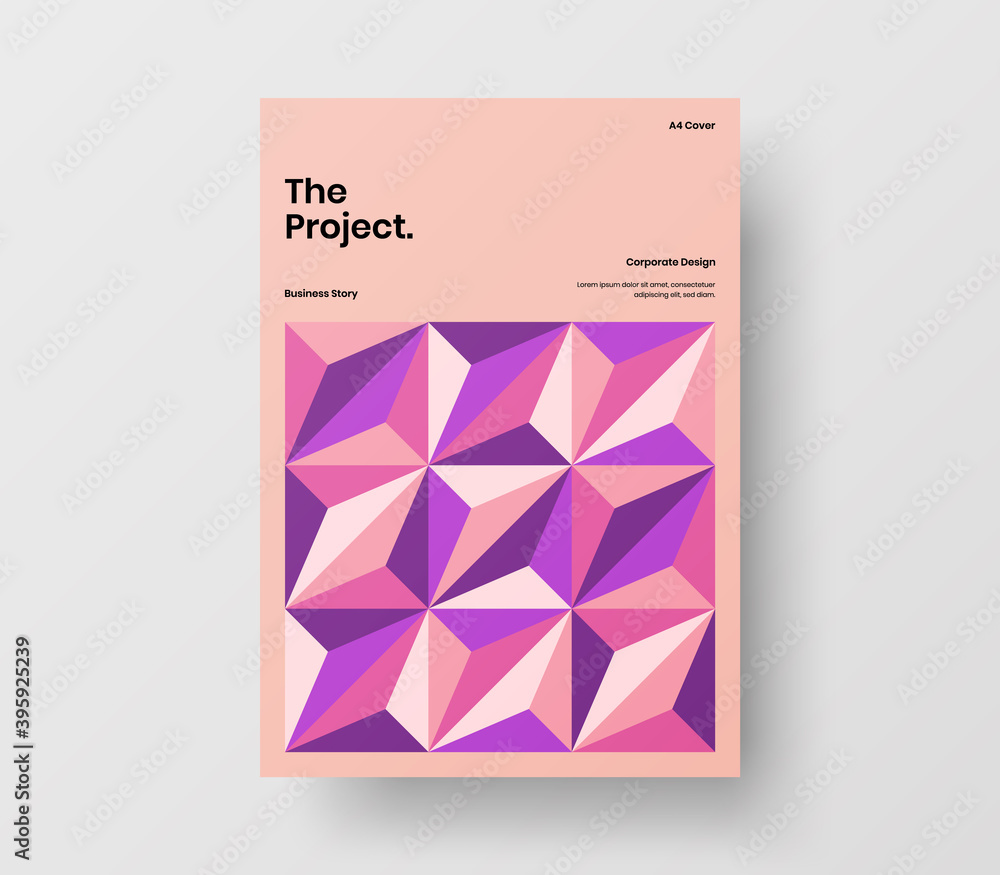 Fototapeta premium Brochure front page design layout. Vertical corporate identity A4 report cover. Modern abstract geometric vector business presentation illustration template.