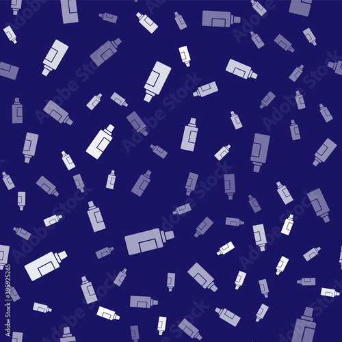 White Plastic bottle for laundry detergent, bleach, dishwashing liquid or another cleaning agent icon isolated seamless pattern on blue background. Vector.