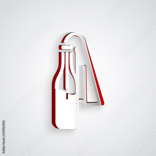 Paper cut Cocktail molotov icon isolated on grey background. Paper art style. Vector.