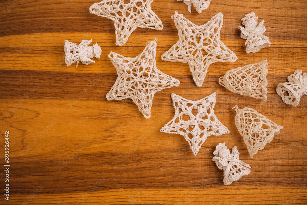 traditional Christmas tree decorations made of crochet yarn, christmas, handmade traditional Christmas tree decorations made of crochet yarn, christmas, handmade