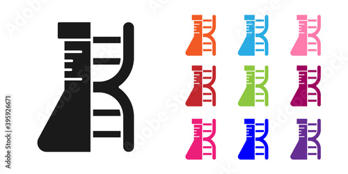 Black DNA research, search icon isolated on white background. Genetic engineering, genetics testing, cloning, paternity testing. Set icons colorful. Vector.