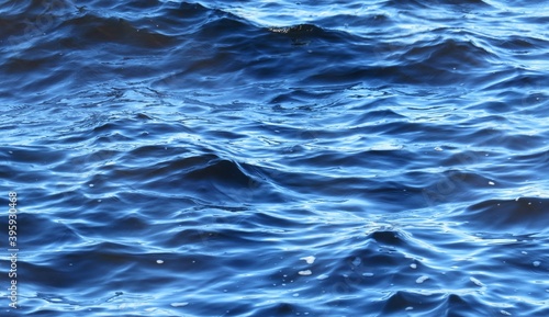 Beautiful blue river water surface with waves, natural background