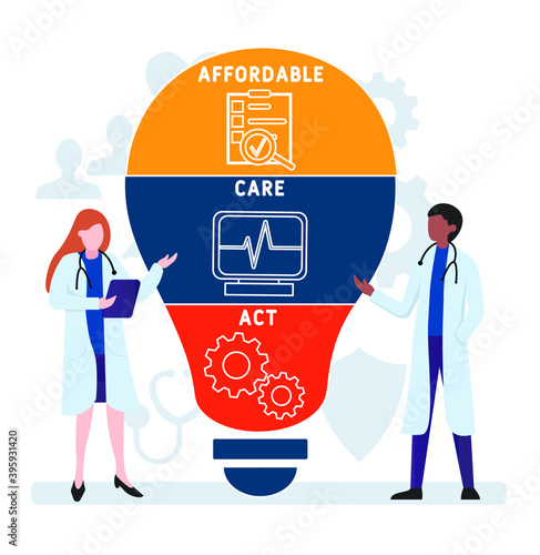 Flat design with people. ACA - Affordable Care Act acronym. medical concept background. Vector illustration for website banner, marketing materials, business presentation, online advertising