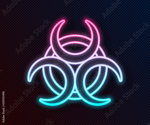 Glowing neon line Biohazard symbol icon isolated on black background. Vector.