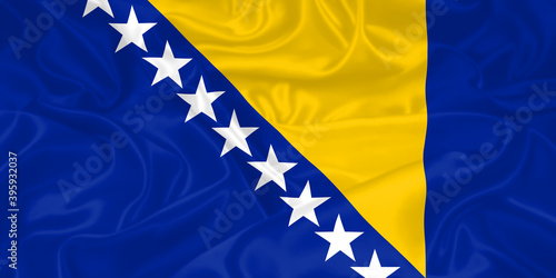 Bosnia Flag waving. National flag of Bosnia and Herzegovina with waves and wind. Official colors and proportion. Bosnian Flag photo