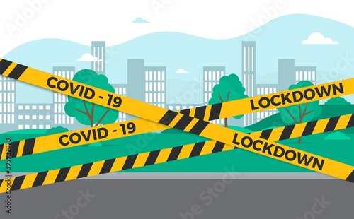 Virus lockdown barrier tape quarantine. Coronavirus pandemic puts countries on lockdown.