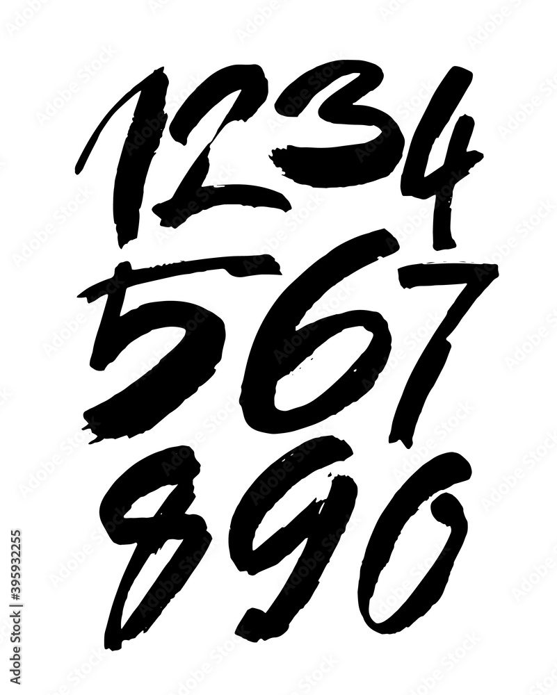 set of calligraphic acrylic or ink numbers. ABC for your design, brush lettering on a white background set of calligraphic acrylic or ink numbers. ABC for your design, brush lettering on a white background