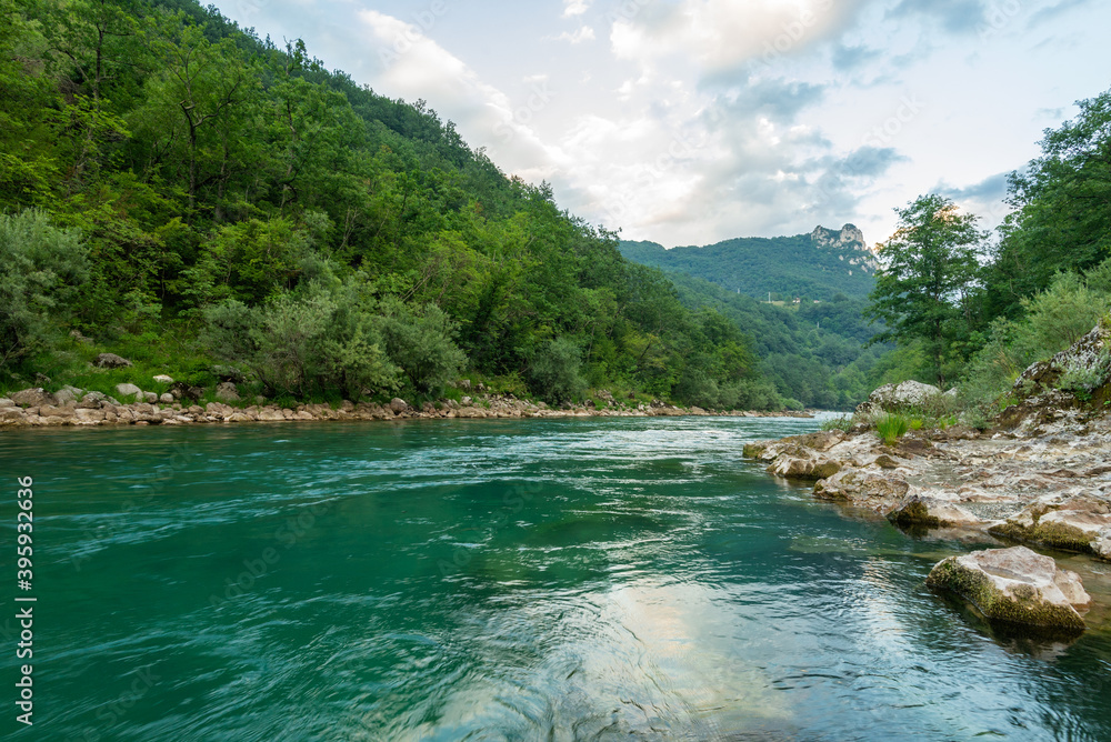 Montenegro. Tara River Canyon Mountains. Landscape. Crystal Clear Turquoise Blue Water.