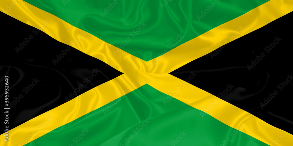 Jamaica Flag waving. National flag of Jamaica with waves and wind. Official colors and proportion. Jamaican Flag