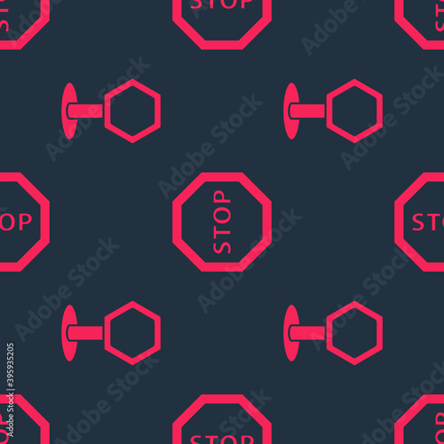 Set Road traffic sign and Stop sign on seamless pattern. Vector.