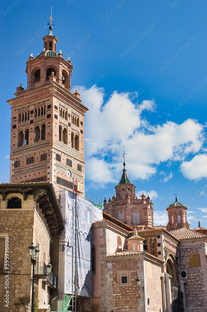 Naklejka premium Beautiful view of the bell tower and cathedral of Teruel, Mudejar style