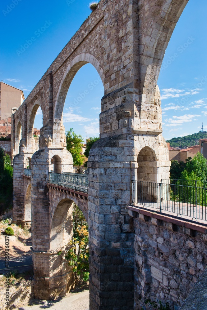 The beautiful and magnificent medieval aqueduct of Los Arcos in the city of Teruel