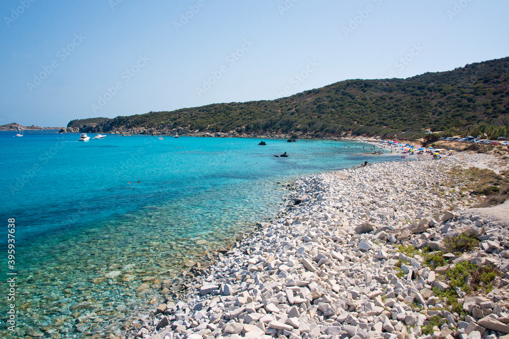 Cava Usai beach with crystal clear water in Villasimius