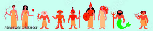 set of greek gods cartoon icon design template with various models. vector illustration isolated on blue background
