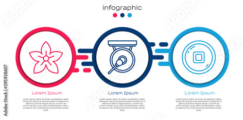 Set line Lotus flower, Gong and Chinese Yuan currency. Business infographic template. Vector.