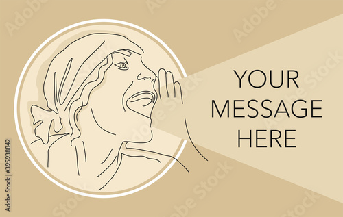 Woman with text bubble stylized in style of retro Soviet poster - Books on all branches of knowledge - for message placing