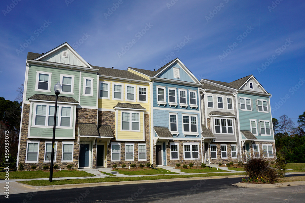 Row of Multicolored Townhouses