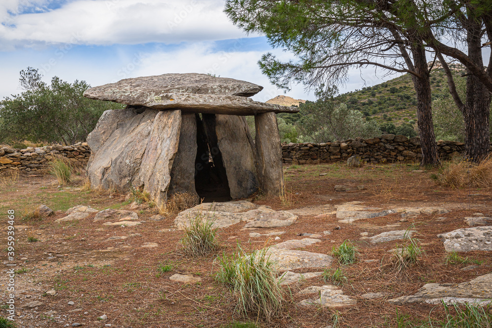 Creu d'En Cobertella Dolmen, Megalithic Tomb in Roses, Alt Empodra, Catalonia Creu d'En Cobertella Dolmen, Megalithic Tomb in Roses, Alt Empodra, Catalonia