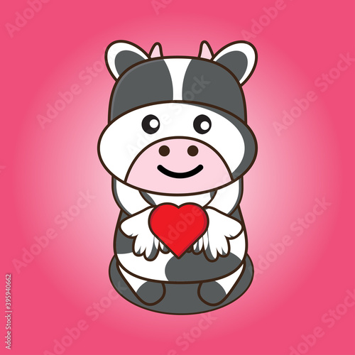 cute cow mascot giving love