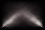 White fog spotlight coming from bottom corners on black background. Light fom projectors lighting scene or stage. Interior fashion design vector illustration. Empty minimal lighting
