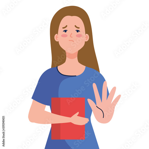 stop bullying and sad girl kid with book design, violence victim bully and social theme Vector illustration