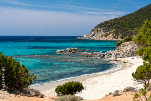 crystal clear water and white sand at Porto sa Ruxi beach in Villasimius