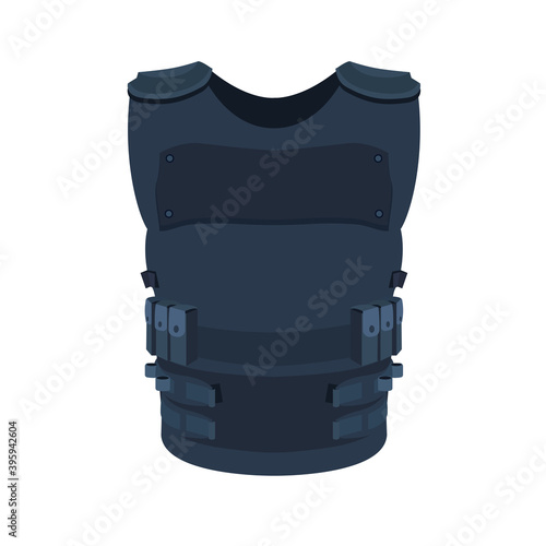 Illustration of single object isolated on white. Flat art of a police vest basic and individual protective body armour.