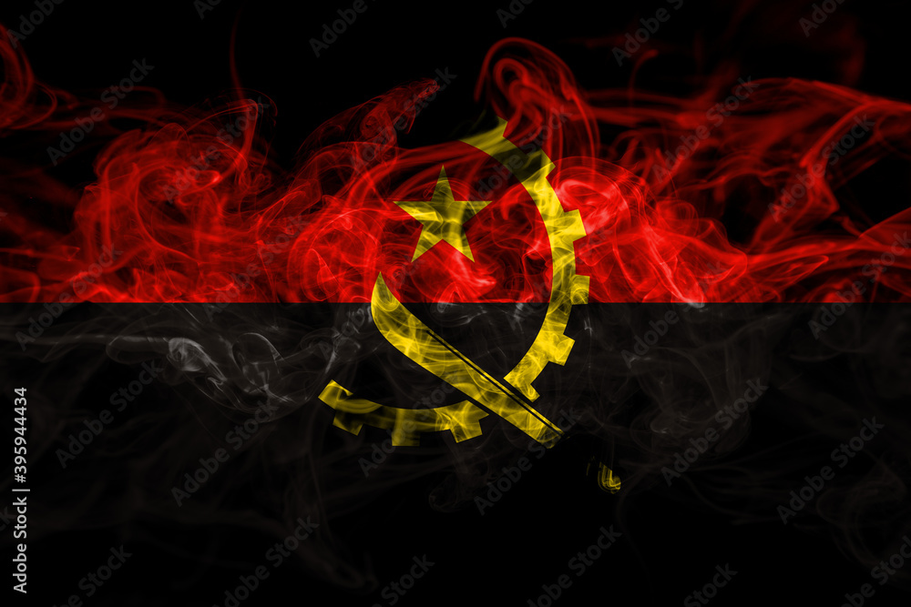 Fototapeta premium Angola, Angolan smoke flag isolated on black background