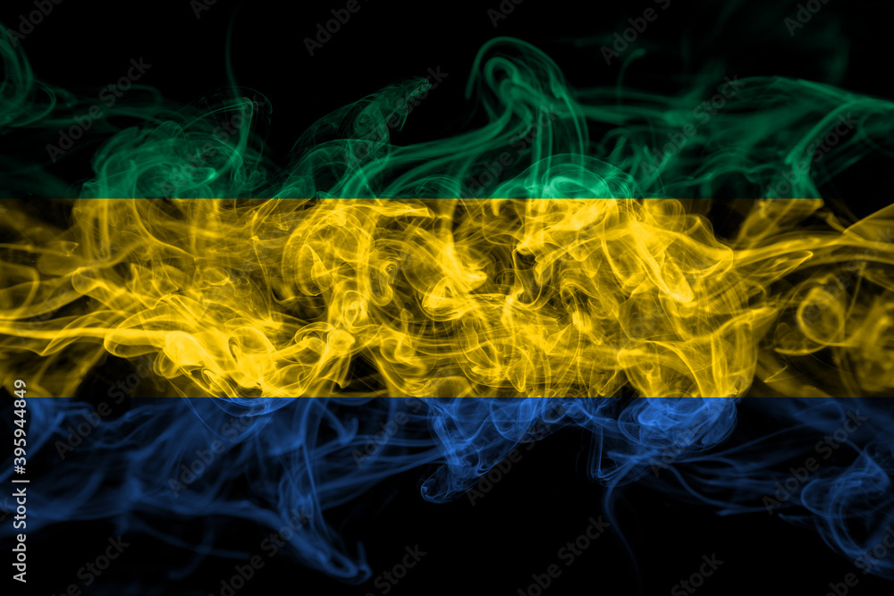 Gabon, Gabonese, Gabonian smoke flag isolated on black background Gabon, Gabonese, Gabonian smoke flag isolated on black background