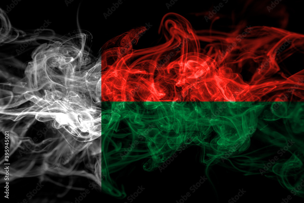 Madagascar smoke flag isolated on black background Madagascar smoke flag isolated on black background